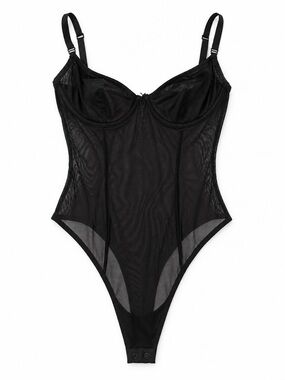 KAT THE LABEL Black Sheer Mesh Underwire Corset Bodysuit Lingerie